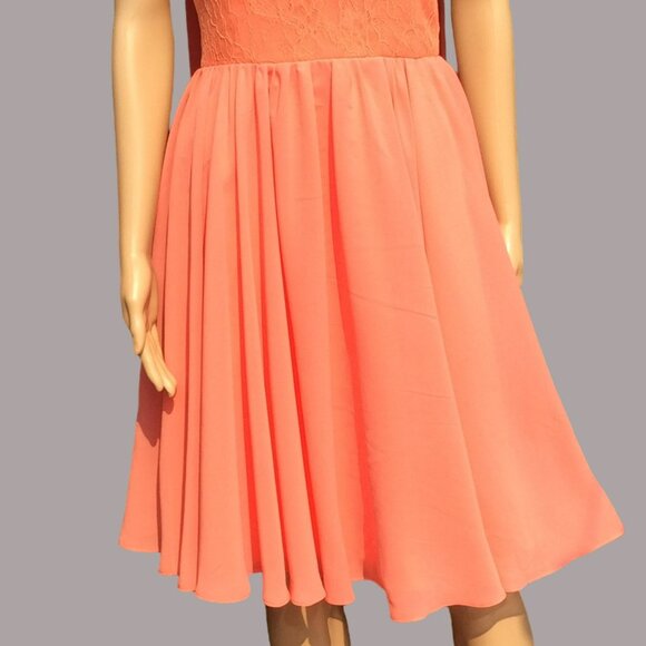 Cocomelody Size 2 Coral Sleeveless Dress Lace Chiffon Flowy Fairy Beachy Halter - Picture 6 of 13